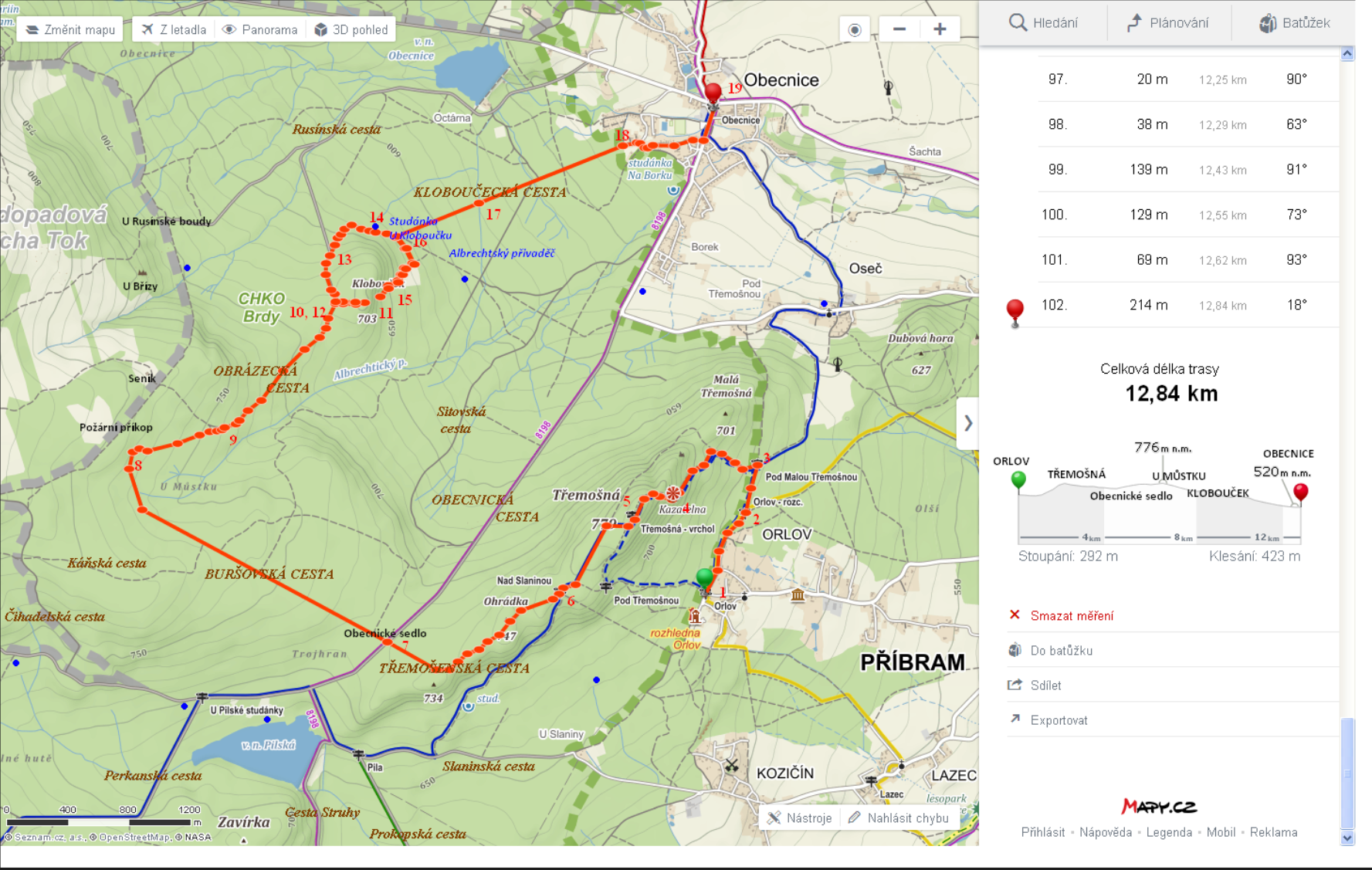 Na Klobouček a Třemošnou - mapa%20Brdy