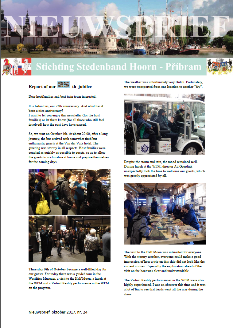Příbram a Hoorn oslavily 25 let spolupráce. U záchranářů i ve škole - Newsletter%20celebration