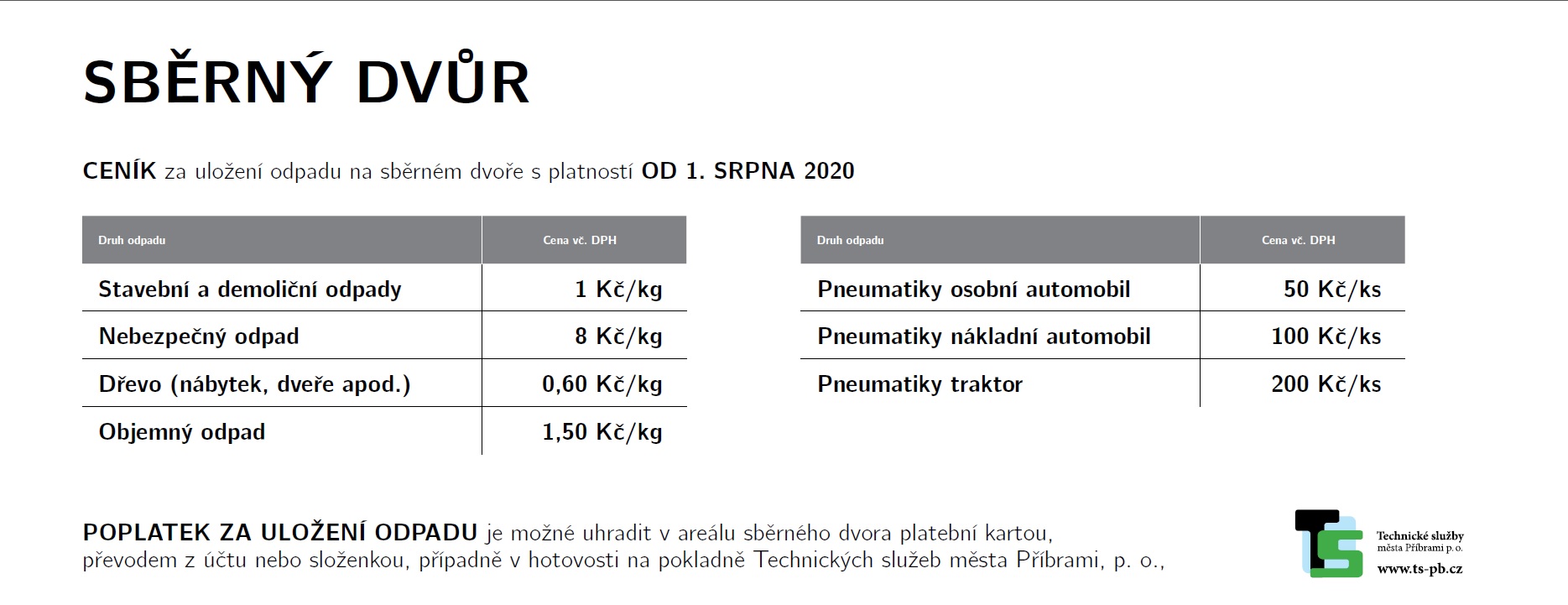Odběr vybraných druhů odpadu bude zpoplatněn - Sberny_dvur_cenik_2020