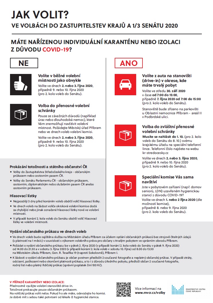 Volit je možné i v případě karantény nebo izolace - volby_2020