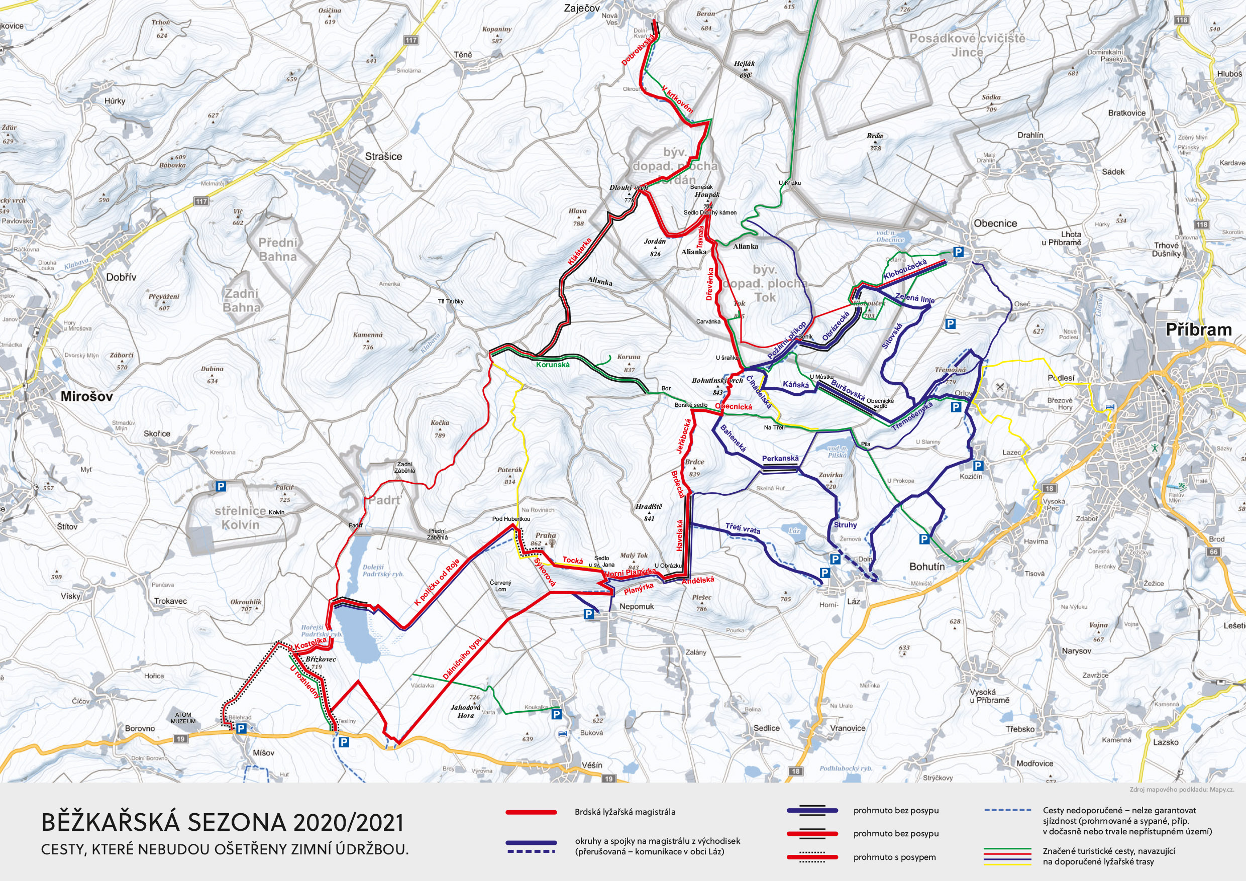 Brdy: Běžkařská sezona 2021 - mapa_zimni-bezkarske_drahy-A3-2020-21-1
