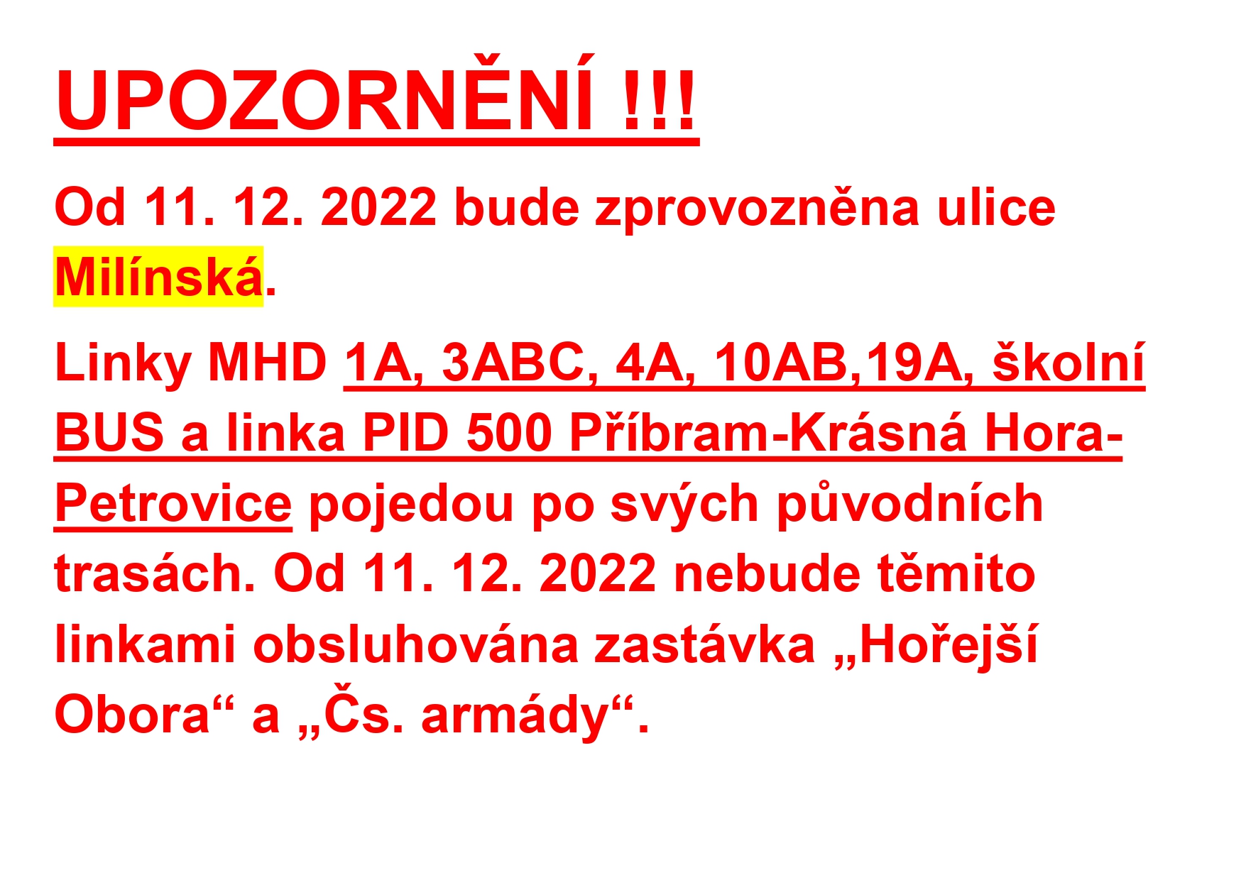 AKTUALIZOVÁNO: Do Milínské se vrací doprava, včetně té autobusové - UPOZORN%C4%9AN%C3%8D-Mil%C3%ADnsk%C3%A1%20od%2011.12.2022_page-0001