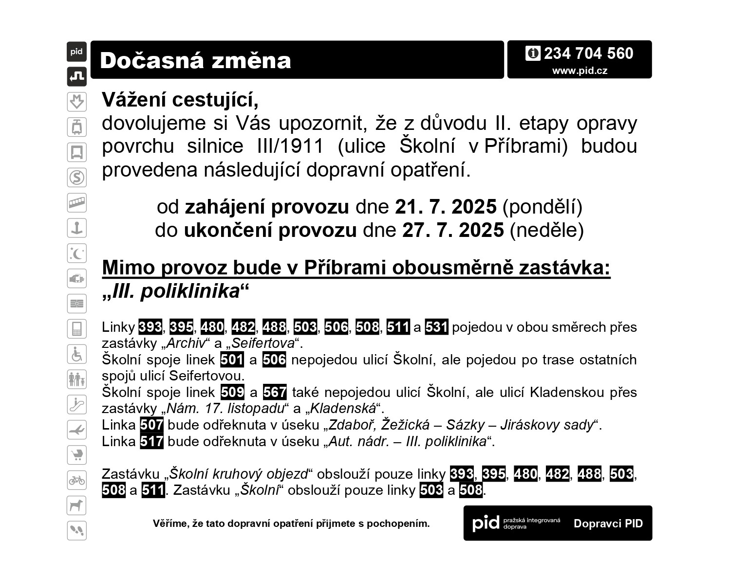 PID - oznámení - dočasná změna